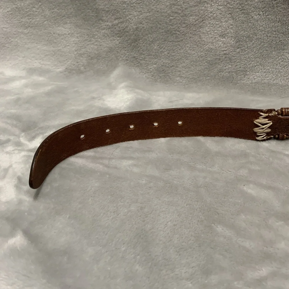 Vintage Omega Genuine Leather‎ Belt Large Brown Beaded & Stitched Made in Turkey